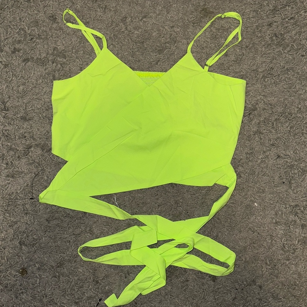 Neon yellow wrap around crop top